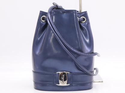 Salvatore Ferragamo Vara Patent Leather Shoulder Bag, Blue, Drawstring Style