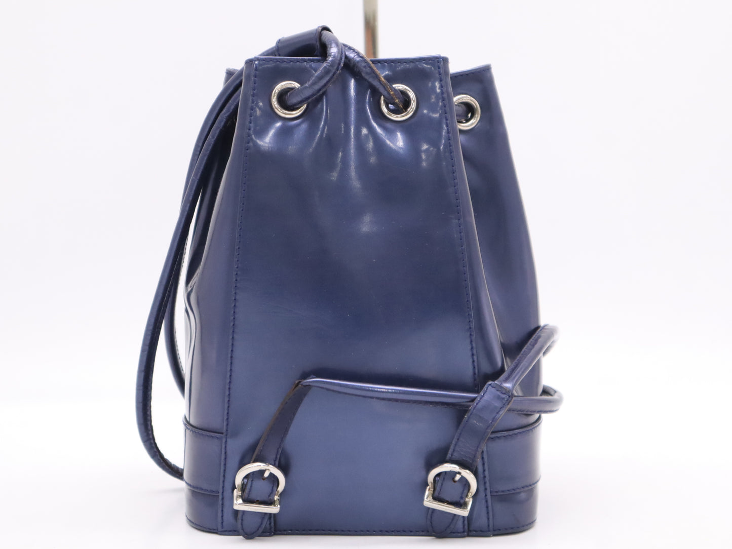 Salvatore Ferragamo Vara Patent Leather Shoulder Bag, Blue, Drawstring Style