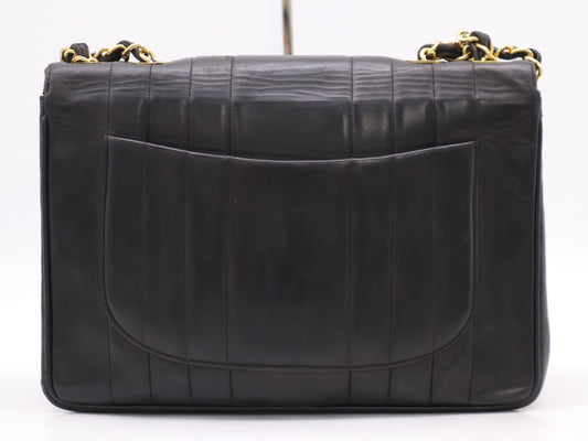 CHANEL Lambskin Mademoiselle 30 S Flap Shoulder Bag with Double Chain, Turn Lock, Grand Design Hardware, Black Seal, 2708278