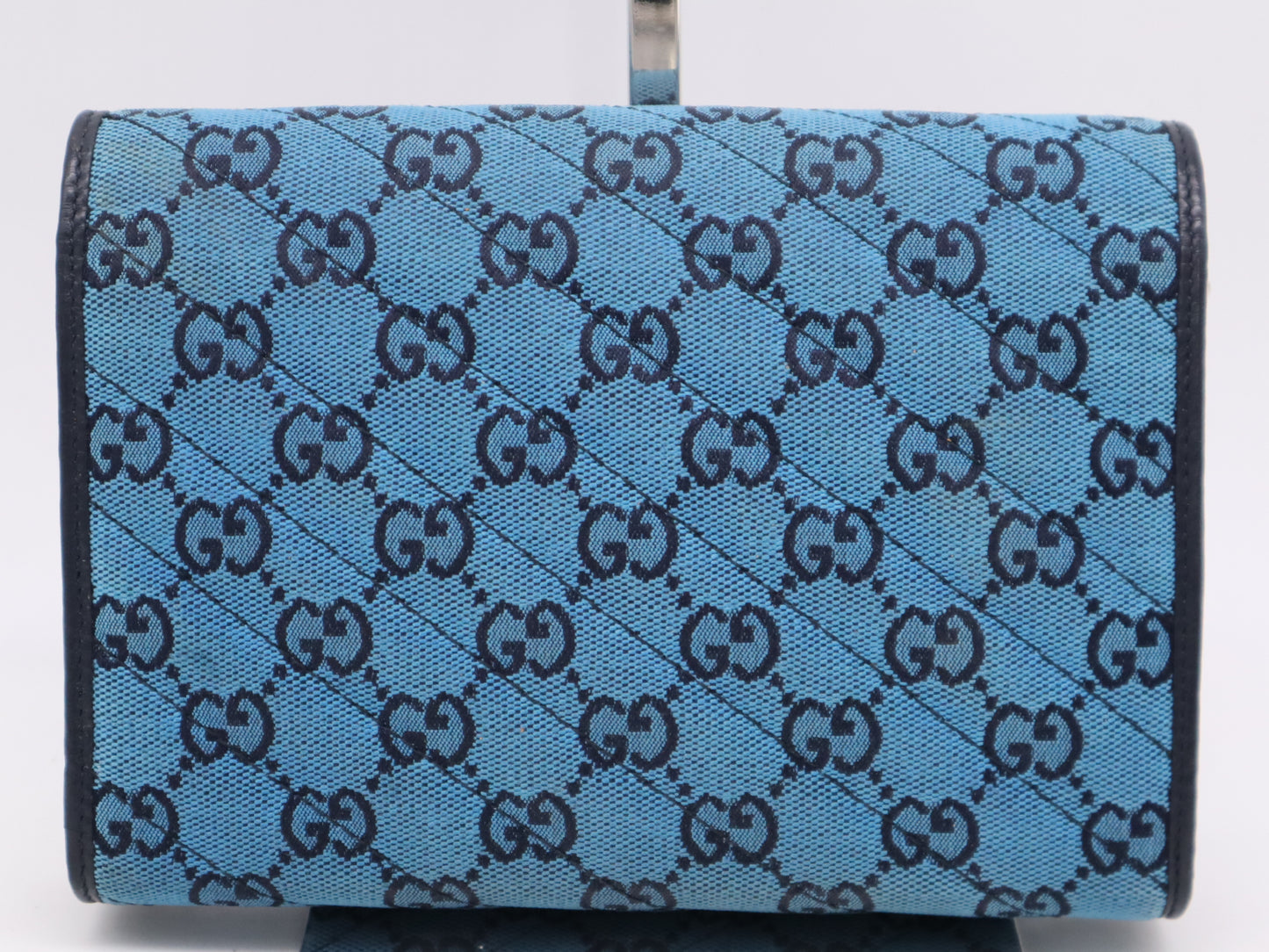 GUCCI 474575 Canvas and Leather GG Marmont Chain Wallet Blue Shoulder Bag