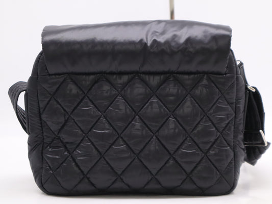 CHANEL Coco Cocoon Nylon Shoulder Bag with Quilted Sterling Silver Hardware and Black Seal, 17326391