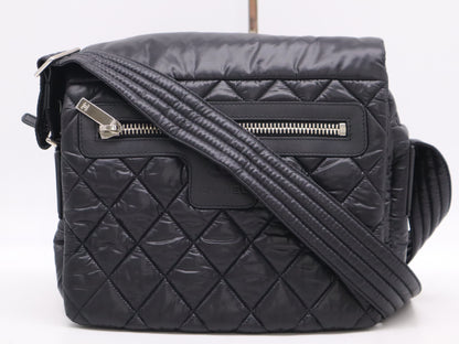 CHANEL Coco Cocoon Nylon Shoulder Bag with Quilted Sterling Silver Hardware and Black Seal, 17326391