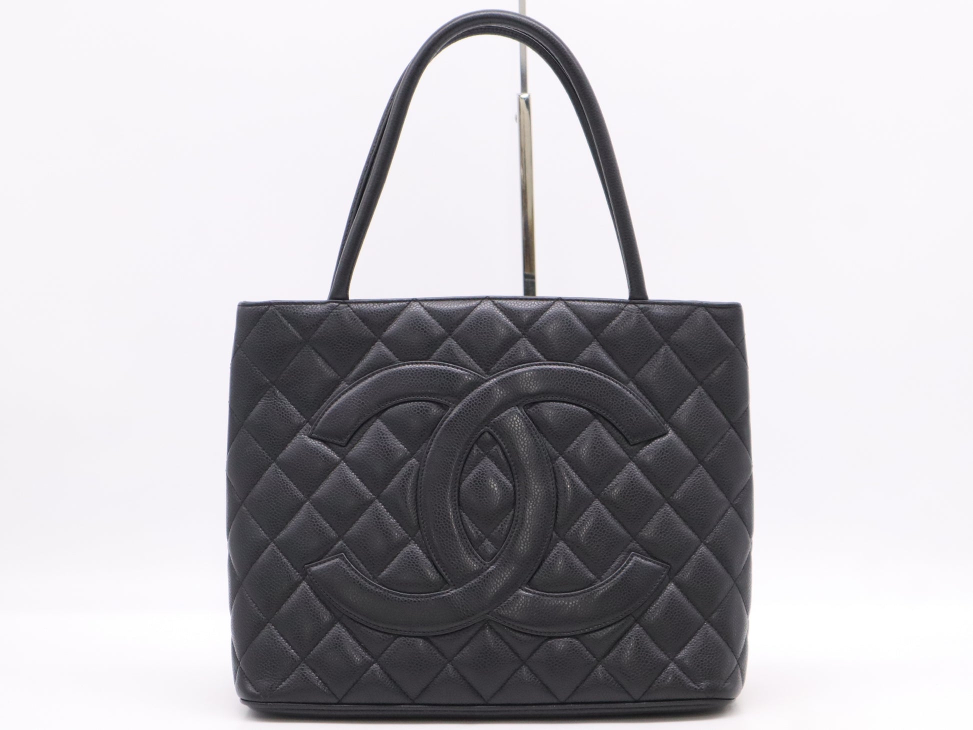 CHANEL Caviar Skin Reproduction Tote Bag with Coco Mark, Silver Hardware, Black Seal, 6705840