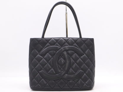 CHANEL Caviar Skin Reproduction Tote Bag with Coco Mark, Silver Hardware, Black Seal, 6705840