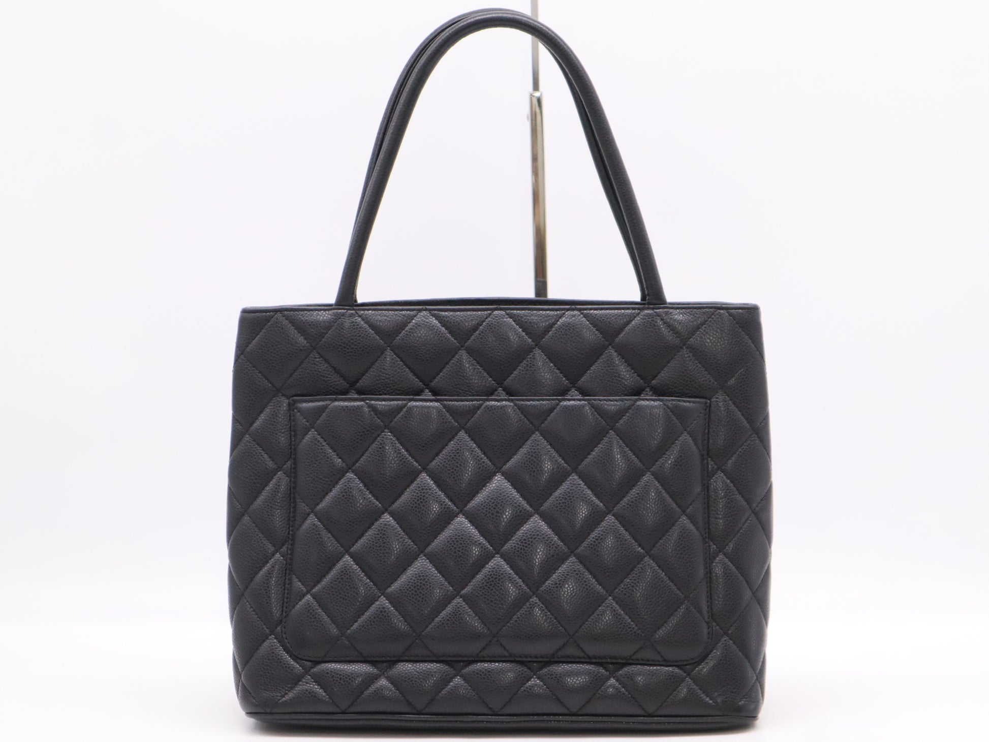CHANEL Caviar Skin Reproduction Tote Bag with Coco Mark, Silver Hardware, Black Seal, 6705840