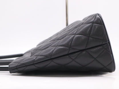 CHANEL Caviar Skin Reproduction Tote Bag with Coco Mark, Silver Hardware, Black Seal, 6705840