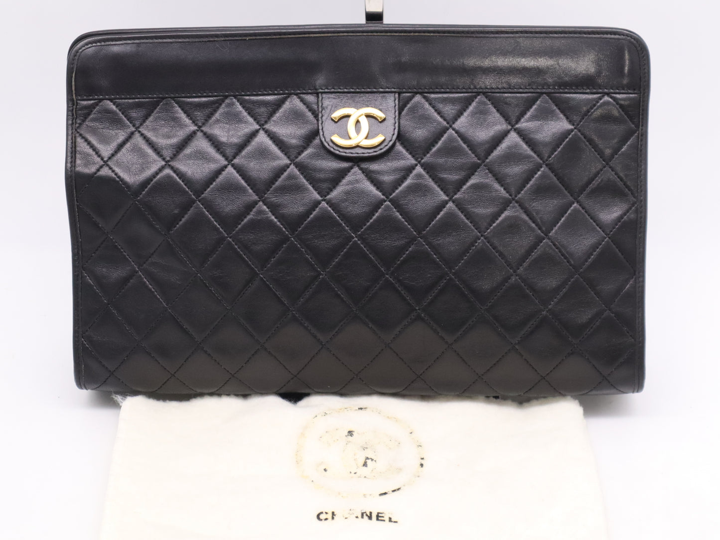 CHANEL Matelasse Lambskin Coco Mark Second Bag with Black GD Hardware and Dust Bag