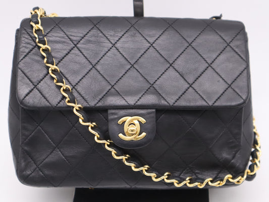 CHANEL Lambskin Matelasse 19 S Flap S Chain Turn Lock Gold Hardware Black Shoulder Bag