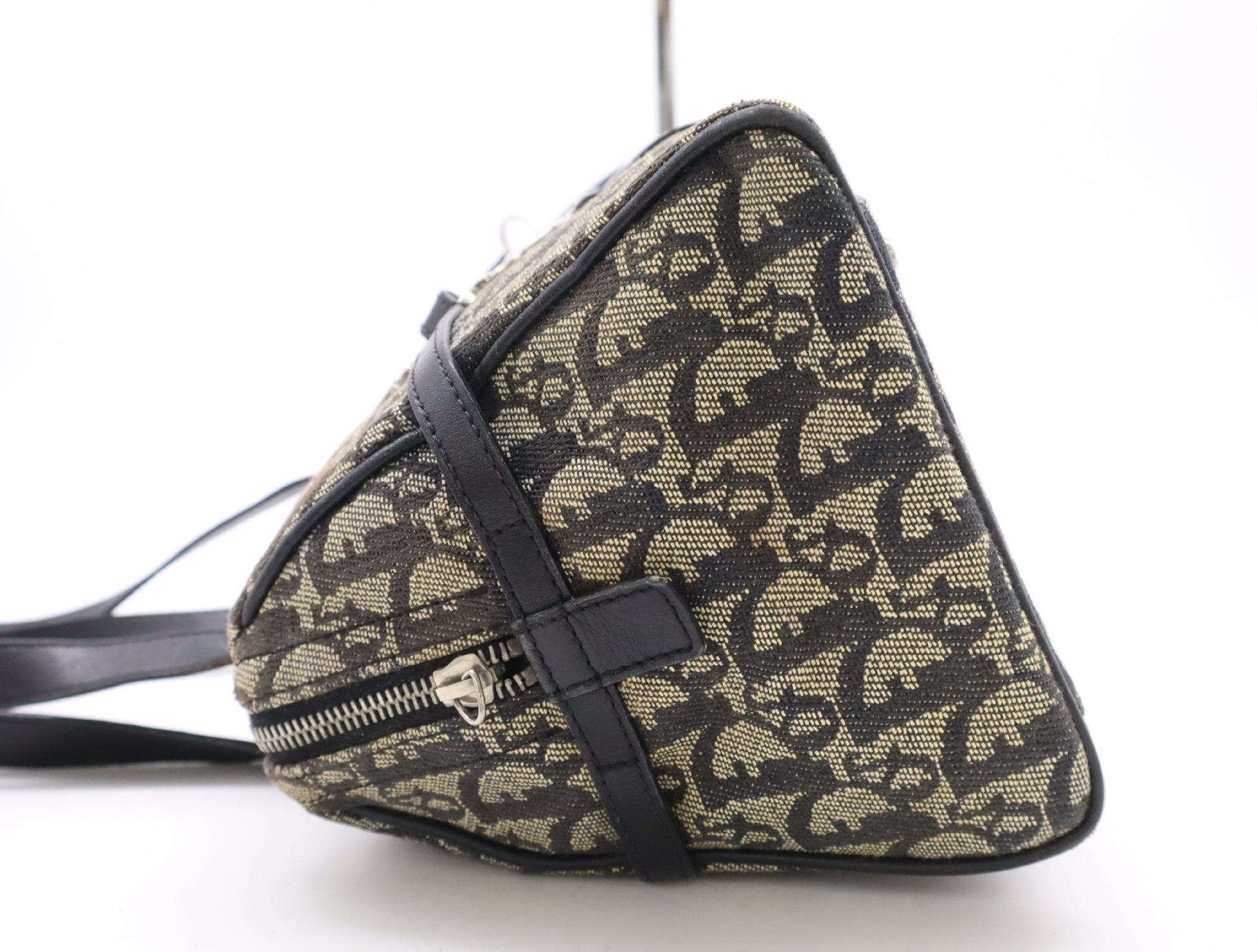 Dior Trotter Canvas and Leather Trotter Pattern Handbag, Black, with Dust Bag