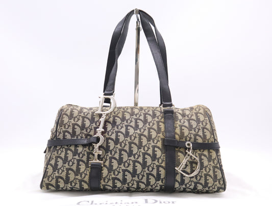 Dior Trotter Canvas and Leather Trotter Pattern Handbag, Black, with Dust Bag