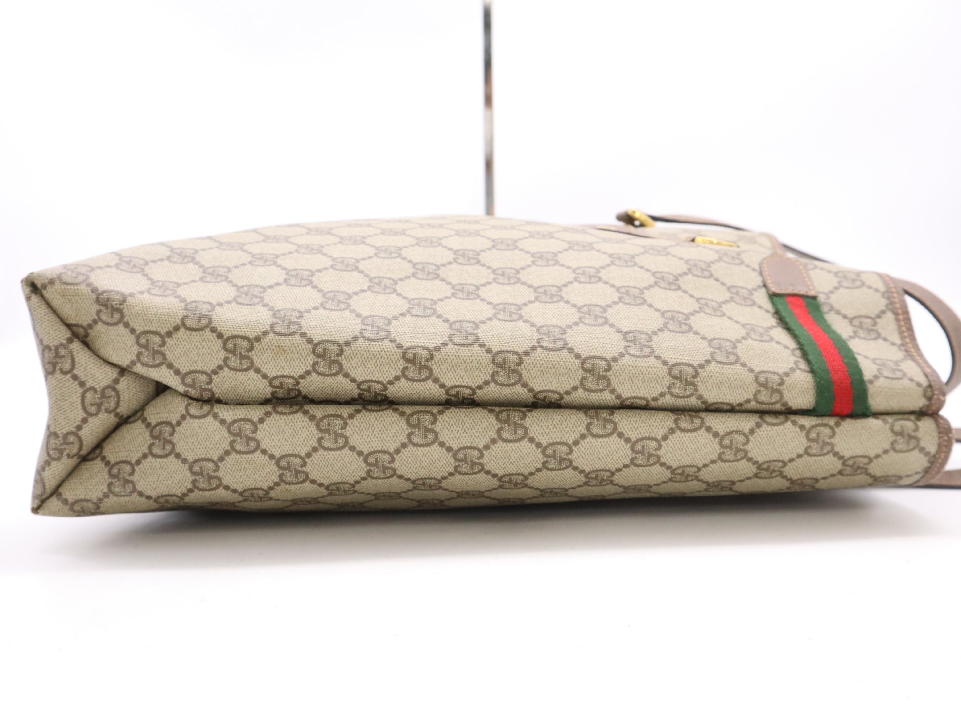 GUCCI GG Supreme 002, 615, 6660 GG Supreme x Leather Tote Bag Khaki Brown Tote Bag