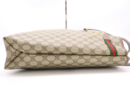 GUCCI GG Supreme 002, 615, 6660 GG Supreme x Leather Tote Bag Khaki Brown Tote Bag