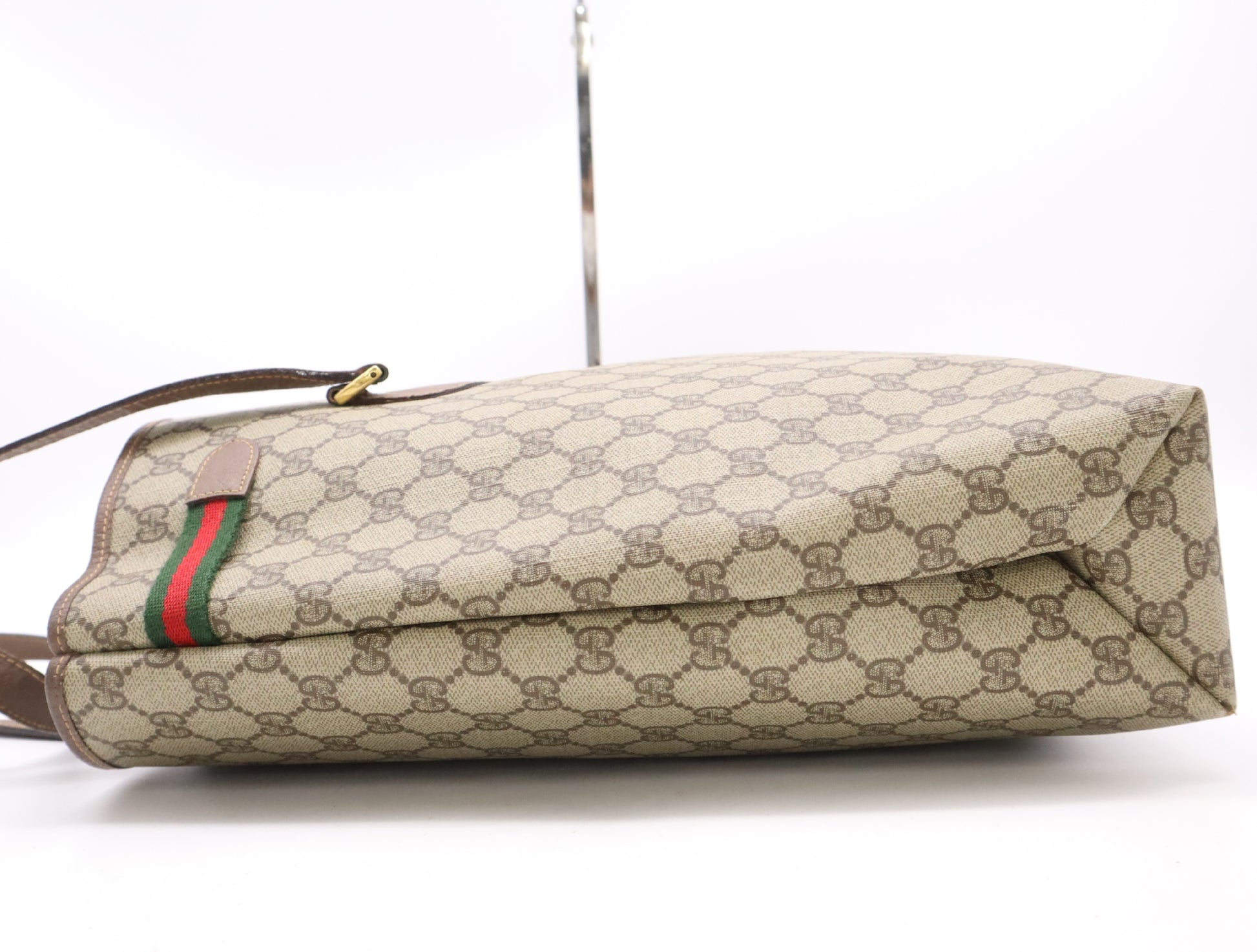 GUCCI GG Supreme 002, 615, 6660 GG Supreme x Leather Tote Bag Khaki Brown Tote Bag