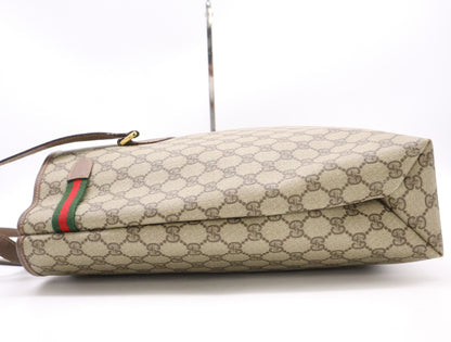 GUCCI GG Supreme 002, 615, 6660 GG Supreme x Leather Tote Bag Khaki Brown Tote Bag