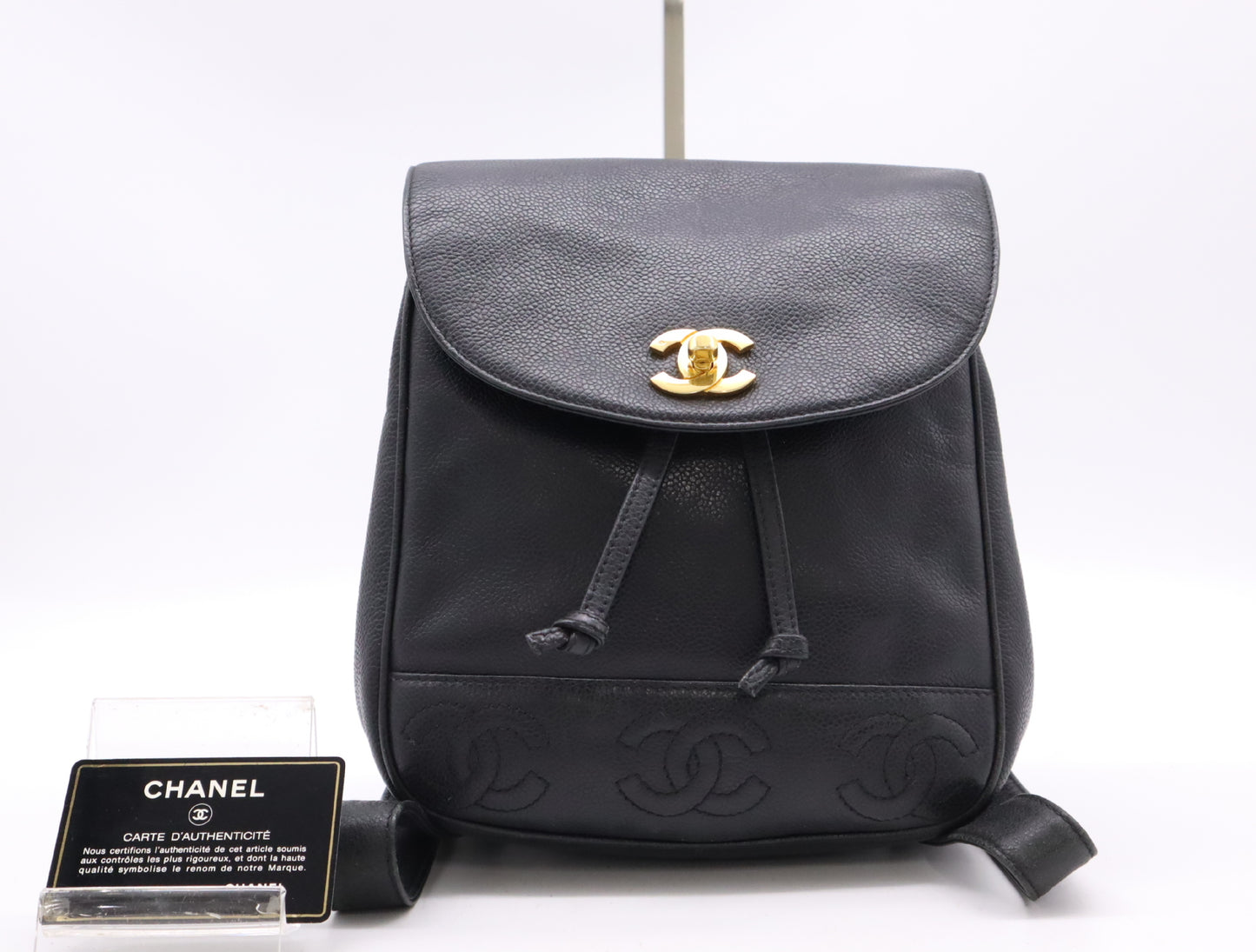 CHANEL Caviar Skin Triple Coco Mark Backpack in Black with Guarantee Card, 3889109