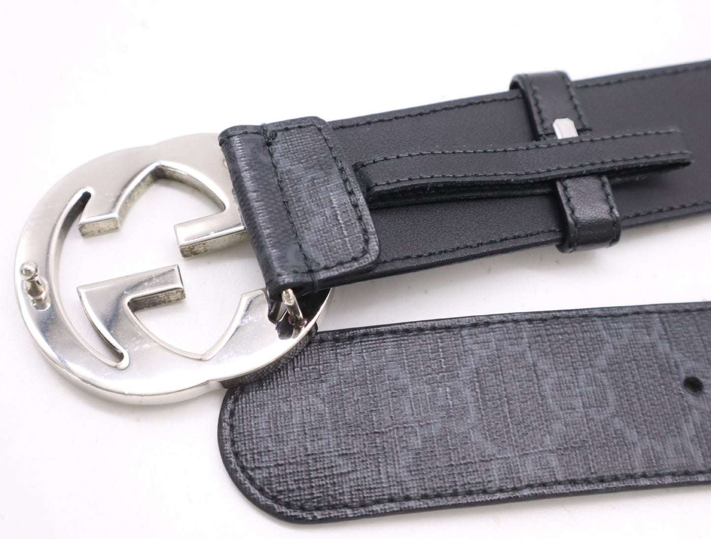 GUCCI GG Supreme Belt with G Buckle, Coated Canvas, Size: 85.34, Black, Box Included