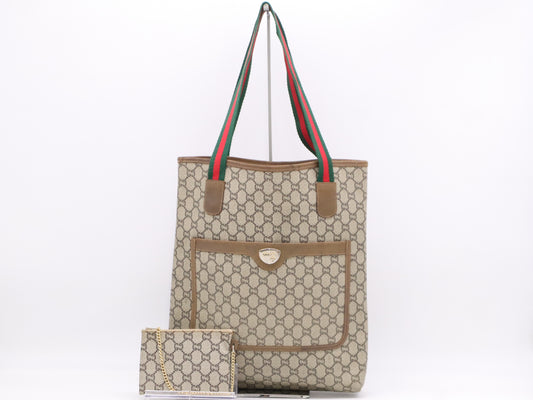 GUCCI GG Plus Sherry Line Tote Bag with Pouch