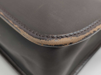 BURBERRY Nylon and Leather Briefcase, 2-Way, Brown, with Strap, Business Bag