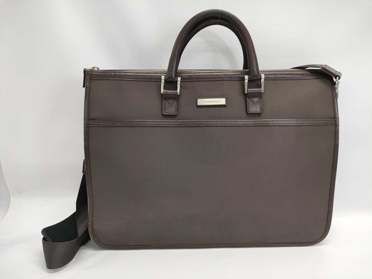 BURBERRY Nylon and Leather Briefcase, 2-Way, Brown, with Strap, Business Bag