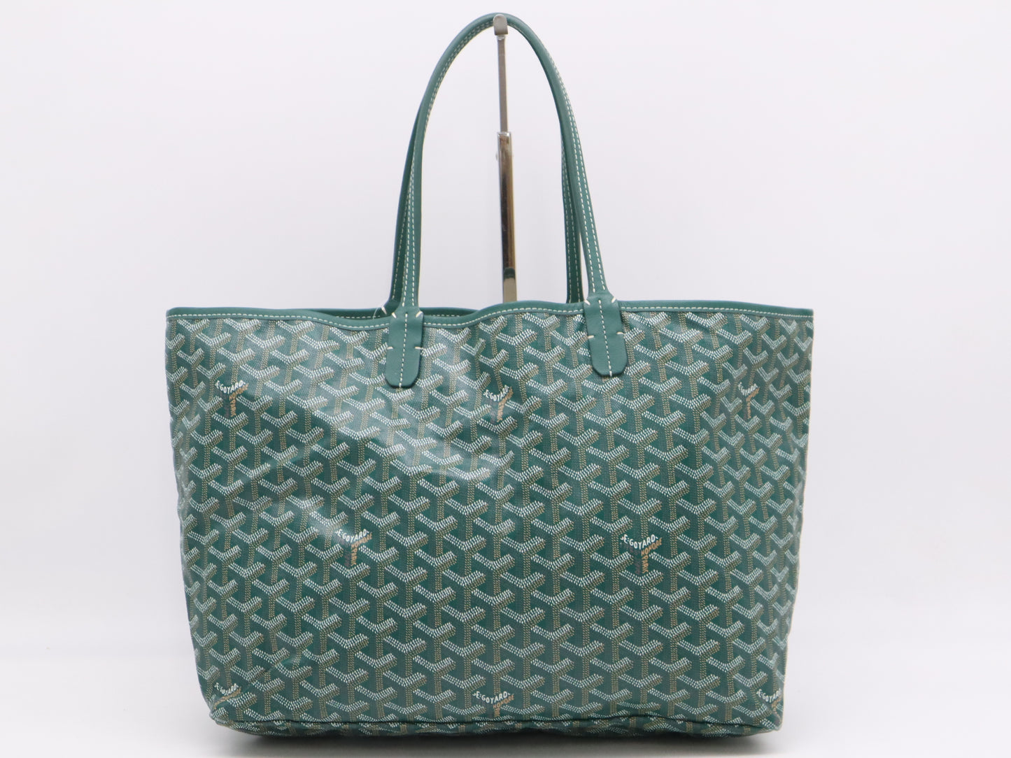 GOYARD Saint Louis PM Tote Bag, Goyardine Canvas and Leather, Green, with Pouch