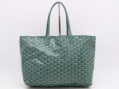 GOYARD Saint Louis PM Tote Bag, Goyardine Canvas and Leather, Green, with Pouch