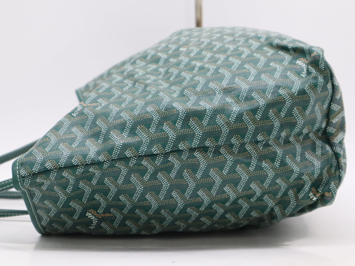 GOYARD Saint Louis PM Tote Bag, Goyardine Canvas and Leather, Green, with Pouch