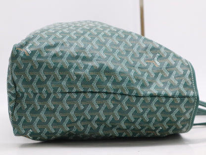 GOYARD Saint Louis PM Tote Bag, Goyardine Canvas and Leather, Green, with Pouch