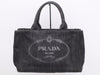 PRADA Denim Canapa Tote Mini Logo Plate Black Tote Bag