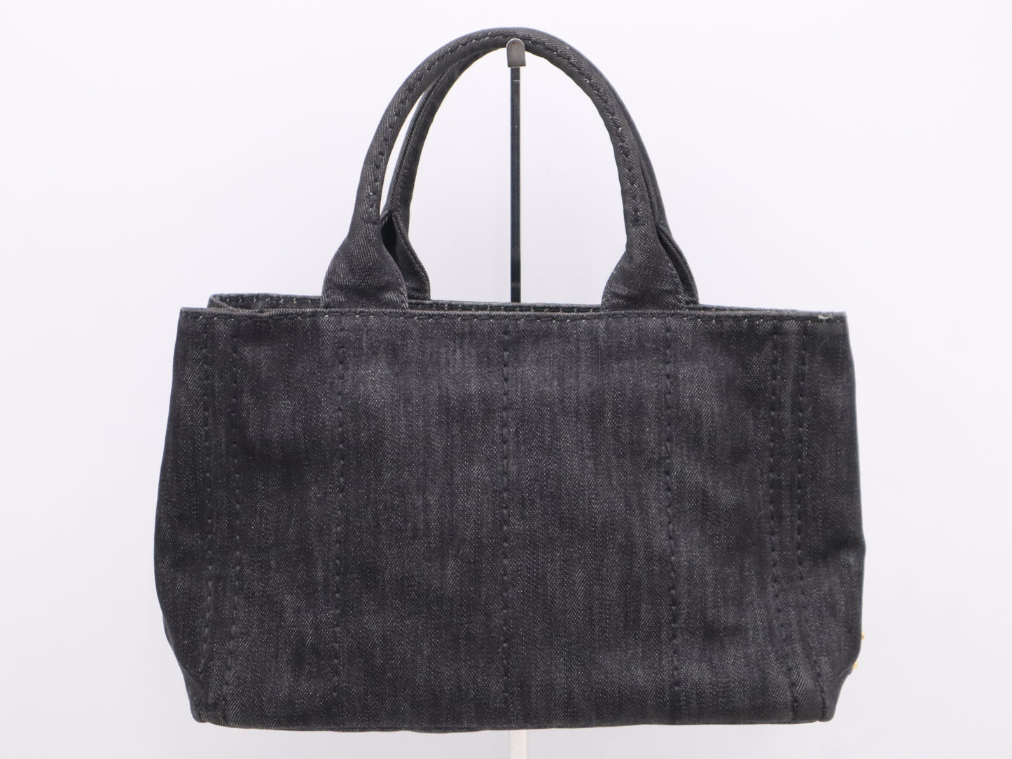 PRADA Denim Canapa Tote Mini Logo Plate Black Tote Bag