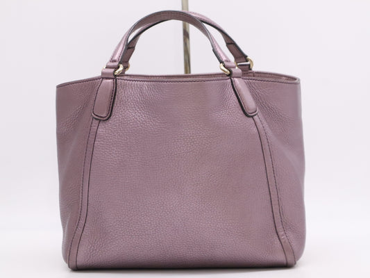 GUCCI 336751 Leather Interlocking 2-Way Handbag, Purple, with Shoulder Strap