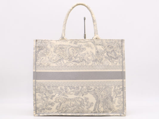 Dior Book Tote Large Toile de Jouy Canvas Tote Bag in Gray and Ivory