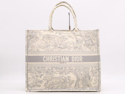 Dior Book Tote Large Toile de Jouy Canvas Tote Bag in Gray and Ivory