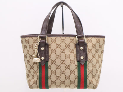 GUCCI GG Canvas 139261 GG Canvas x Leather Sherry Line Mini Tote Bag Beige Brown