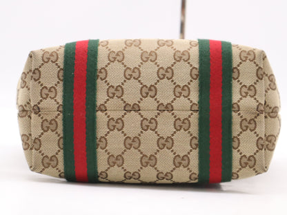 GUCCI GG Canvas 139261 GG Canvas x Leather Sherry Line Mini Tote Bag Beige Brown