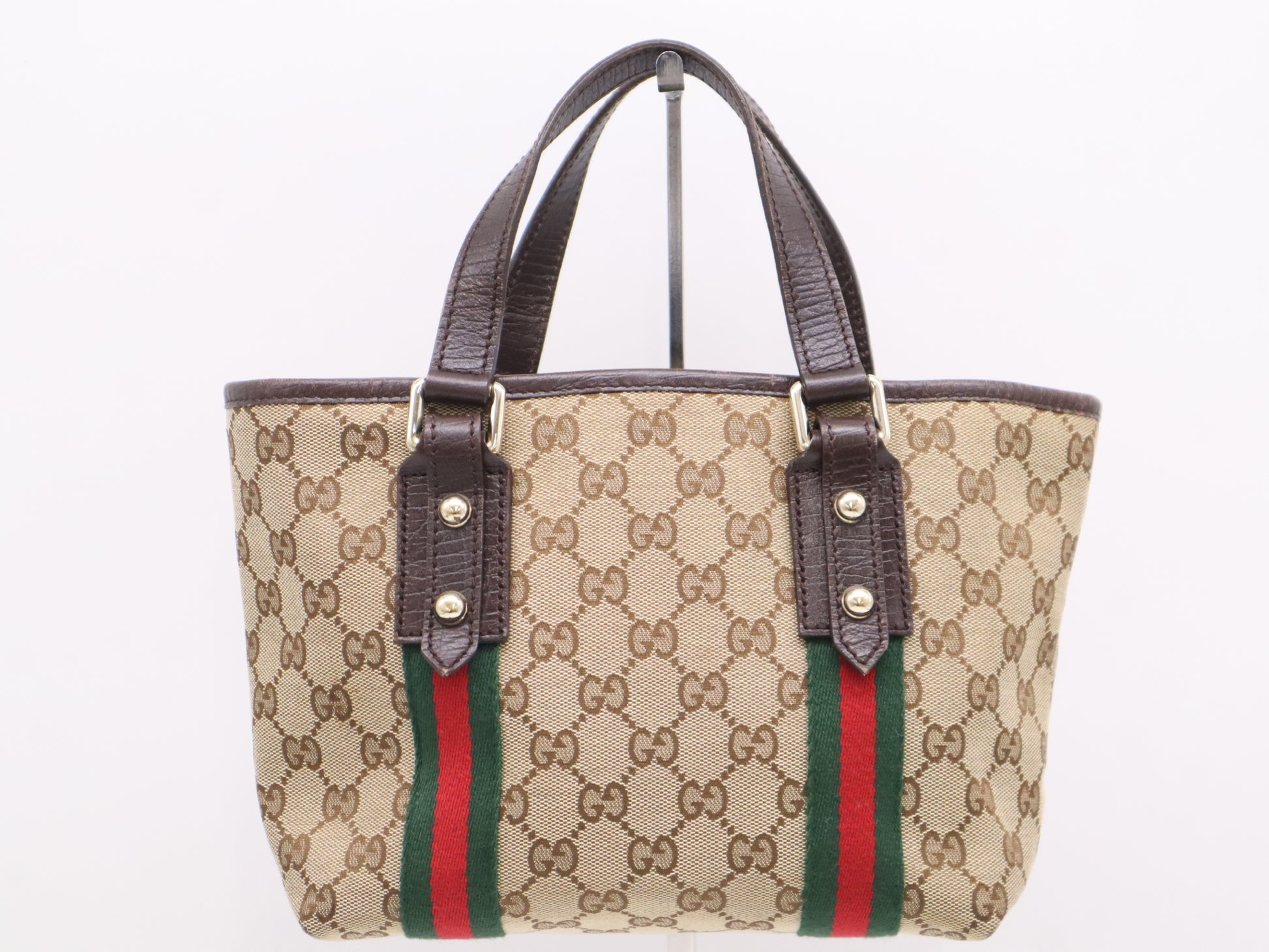GUCCI GG Canvas 139261 GG Canvas x Leather Sherry Line Mini Tote Bag Beige Brown