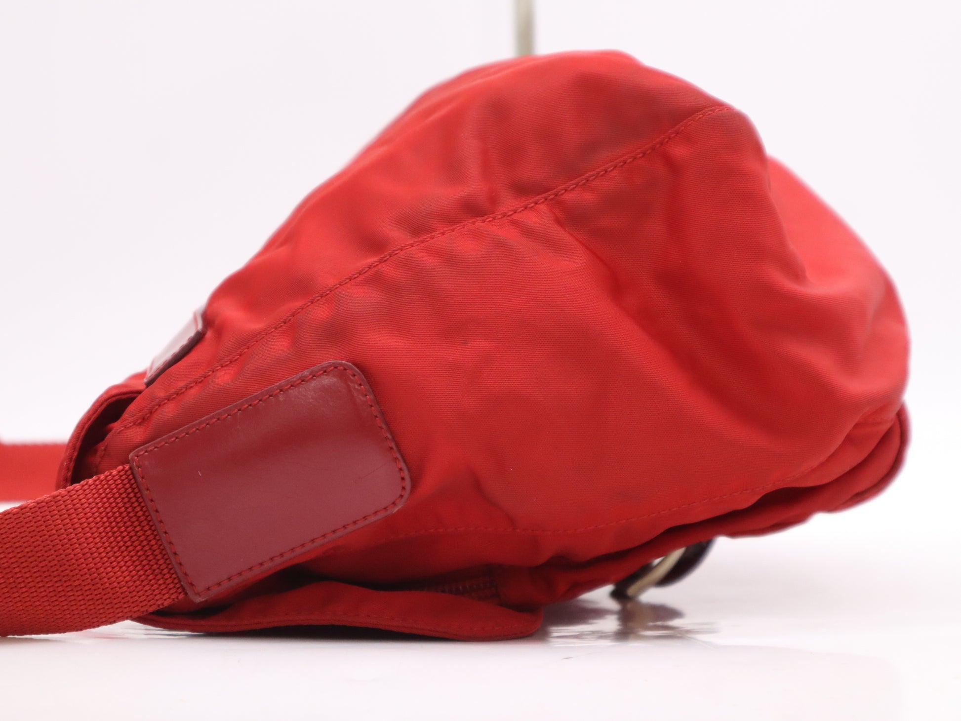 PRADA Nylon Shoulder Bag with Triangular Plate, Red, Includes Dust Bag