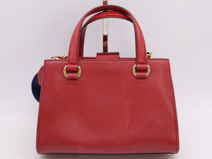 GUCCI 460381 Leather Sylvie 2-Way Handbag Red with Strap