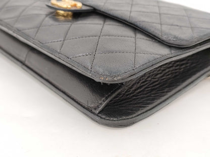 CHANEL Lambskin Matelasse 22 S Flap S Chain Push Lock Gold Hardware Black Shoulder Bag