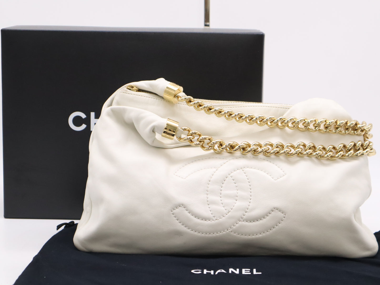 CHANEL Lambskin Shoulder Bag with Large Coco Mark, White Gold Hardware, Seal, Dust Bag and Box, 12138093