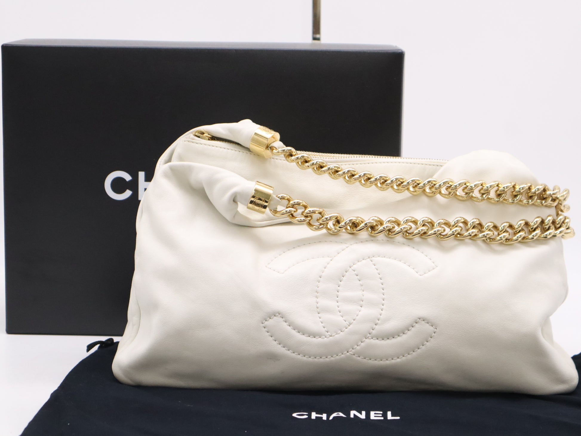 CHANEL Lambskin Shoulder Bag with Large Coco Mark, White Gold Hardware, Seal, Dust Bag and Box, 12138093