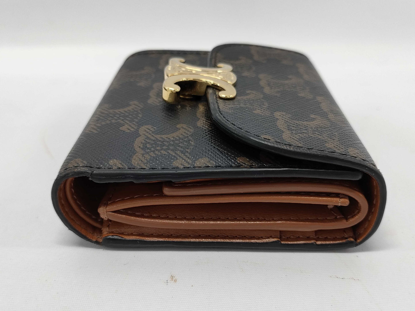 CELINE 10D78 2CQH 04LU Triomphe Small Flap Wallet in Brown Leather with Box and Dust Bag