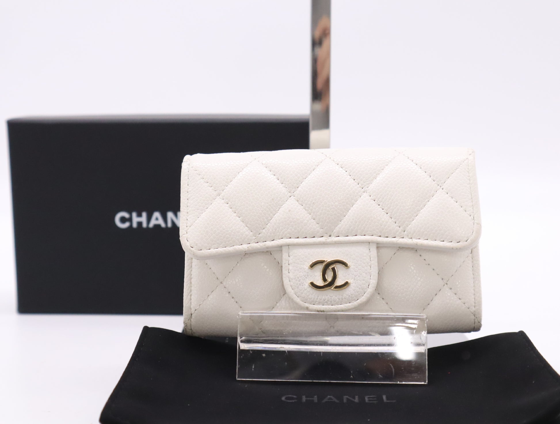 CHANEL Caviar Skin Caviar Skin Matelasse Classic Card Case White UP08CEC8 Card Case, Pass Case, Business Card Case