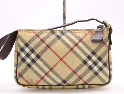BURBERRY Nova Check Leather Handbag Brown