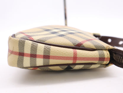 BURBERRY Nova Check Leather Handbag Brown