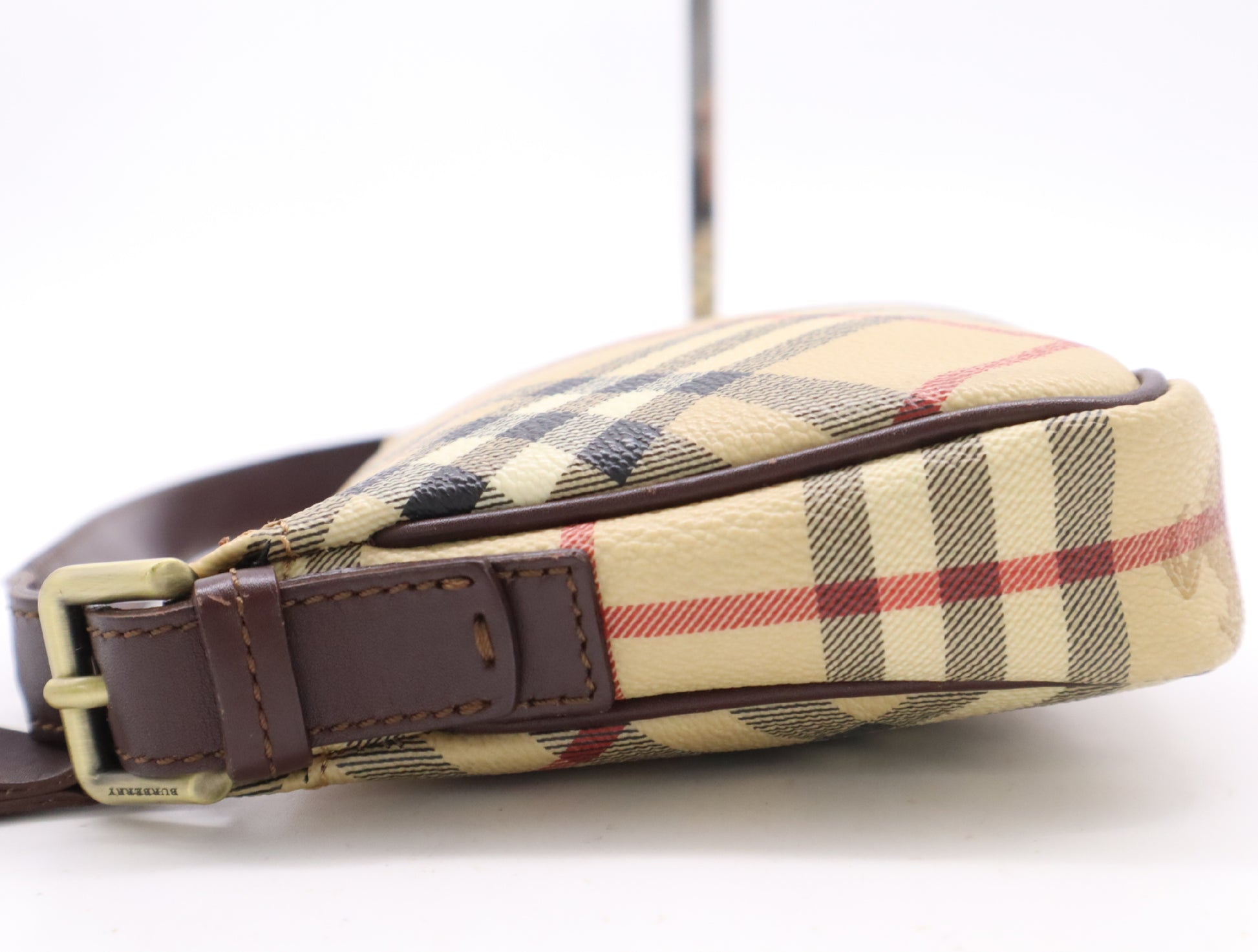 BURBERRY Nova Check Leather Handbag Brown