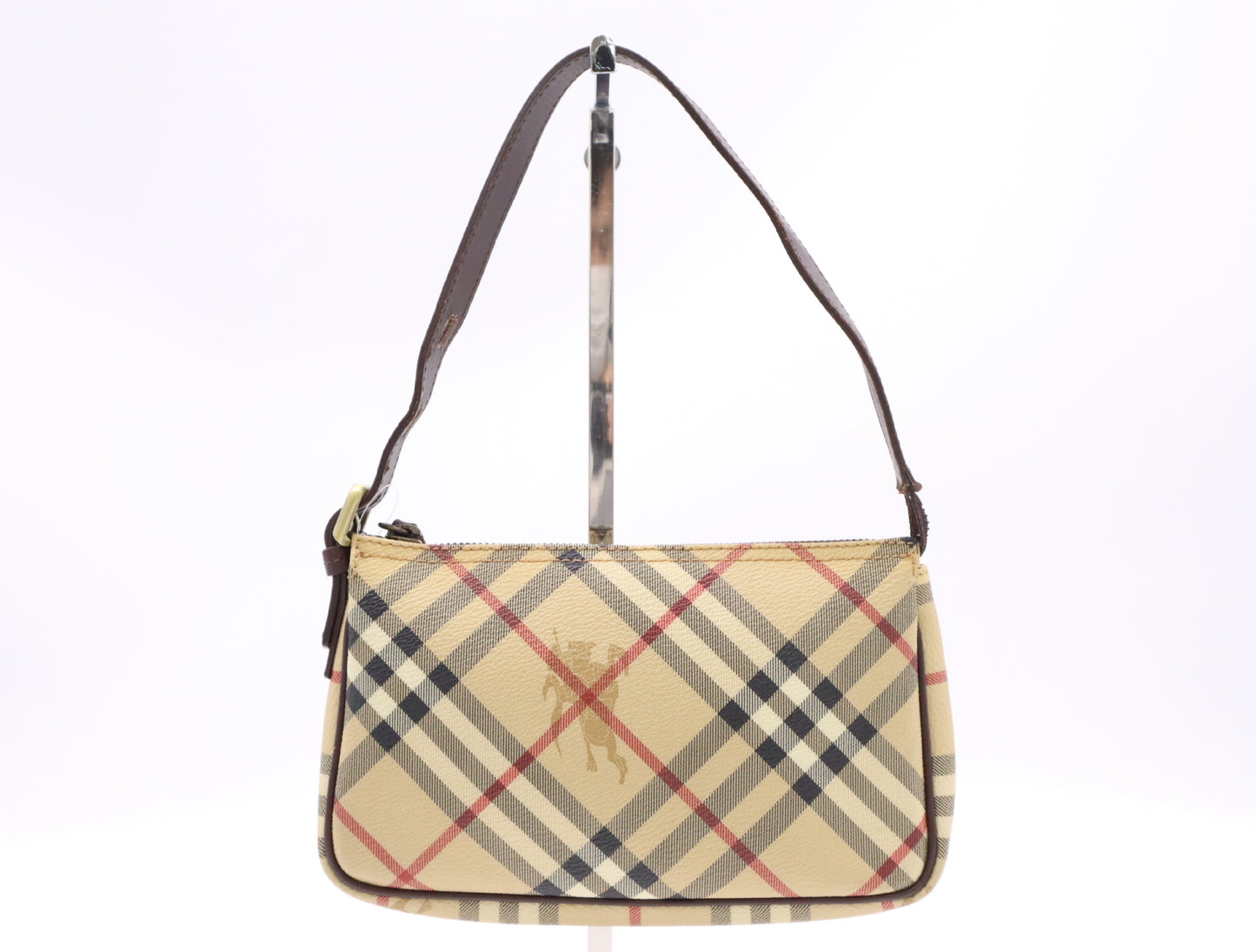 BURBERRY Nova Check Leather Handbag Brown