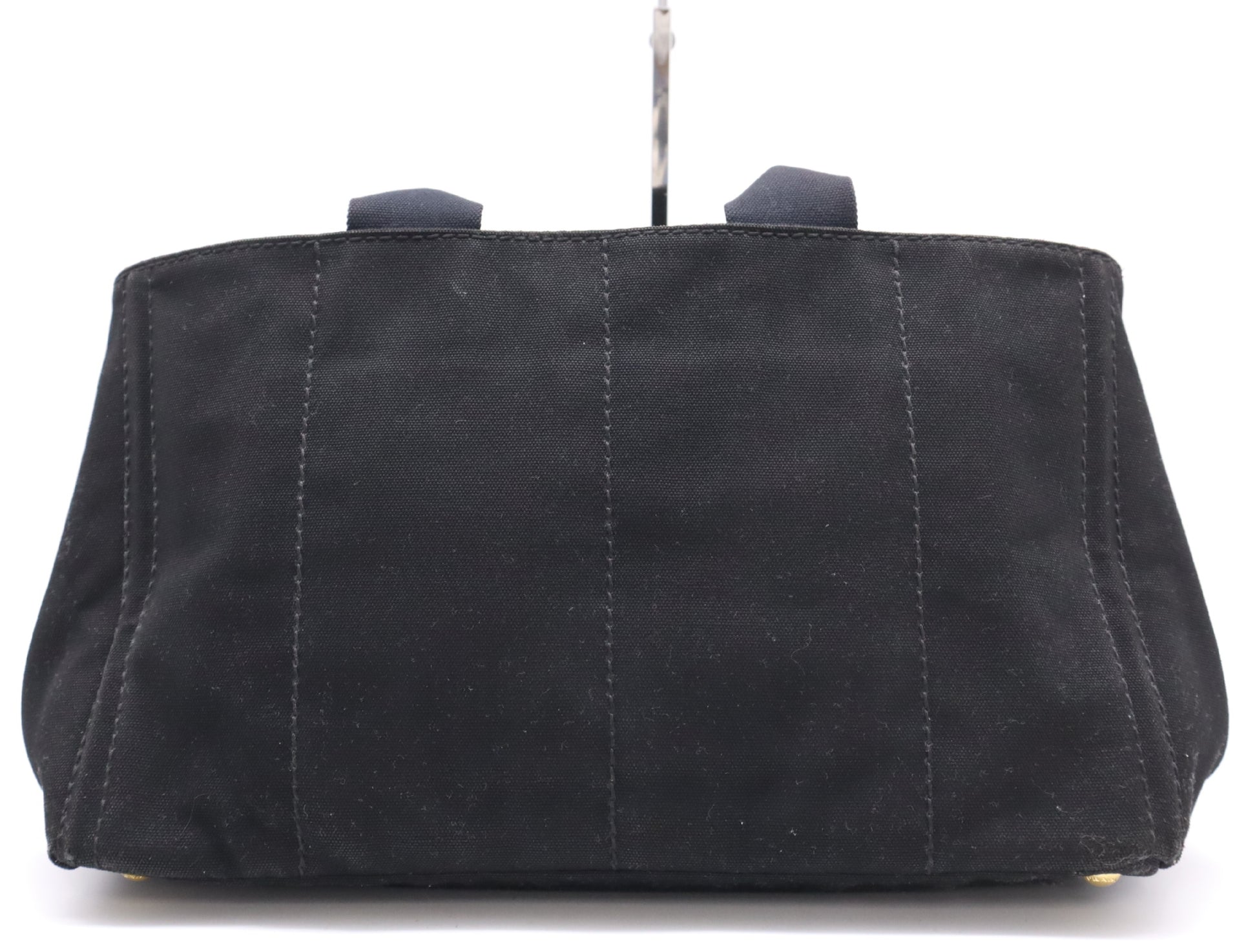 PRADA BN1872 Canvas Canapa Large Tote Bag with Triangle Logo, Black, Includes Dust Bag and Card