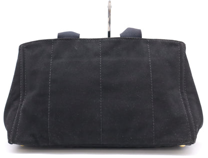PRADA BN1872 Canvas Canapa Large Tote Bag with Triangle Logo, Black, Includes Dust Bag and Card