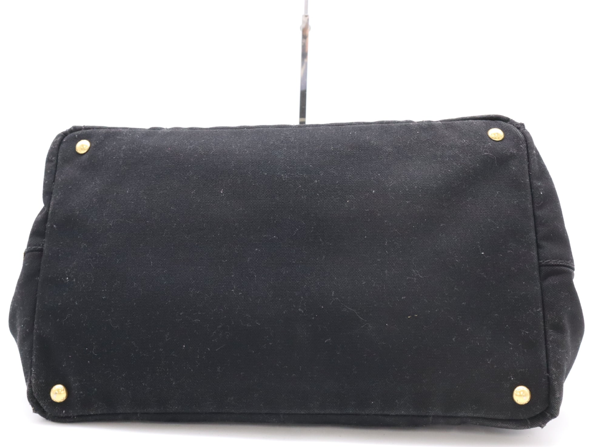 PRADA BN1872 Canvas Canapa Large Tote Bag with Triangle Logo, Black, Includes Dust Bag and Card