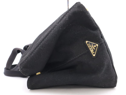 PRADA BN1872 Canvas Canapa Large Tote Bag with Triangle Logo, Black, Includes Dust Bag and Card